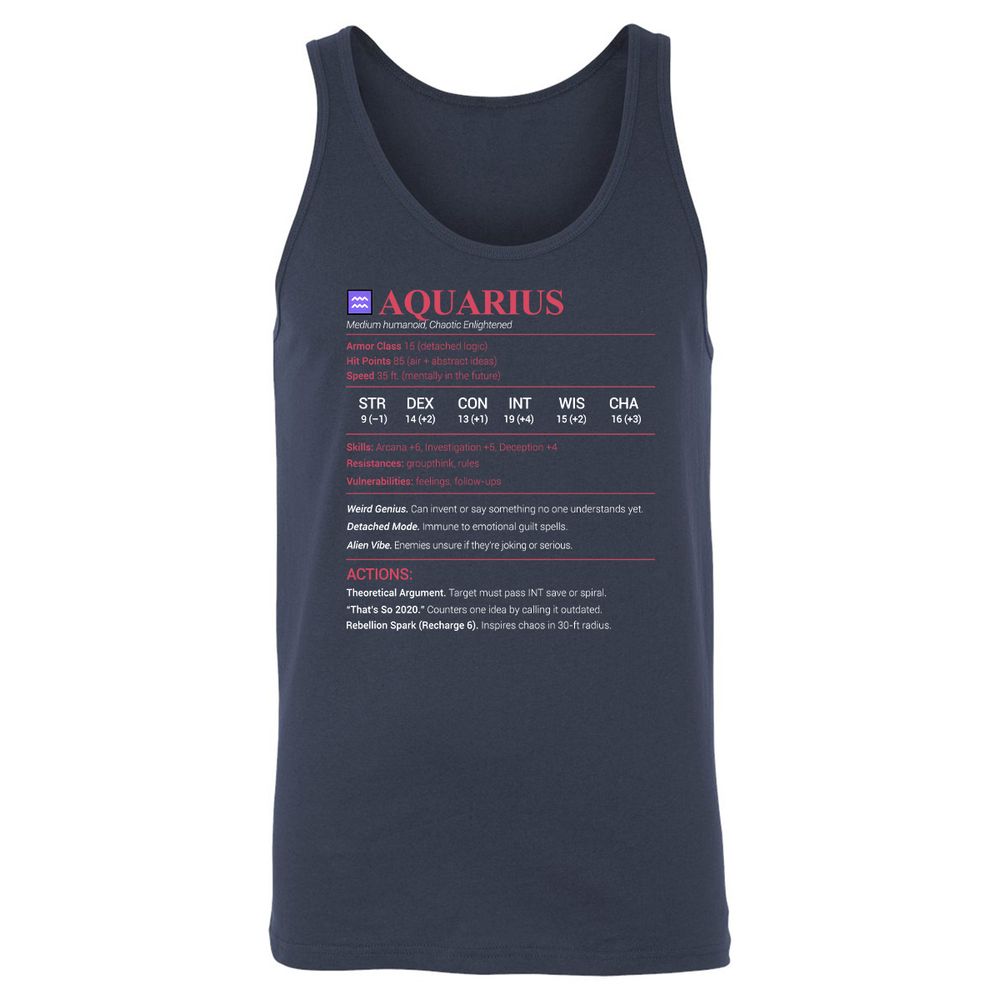 Aquarius Stats Unisex Jersey Tank - Navy - 2