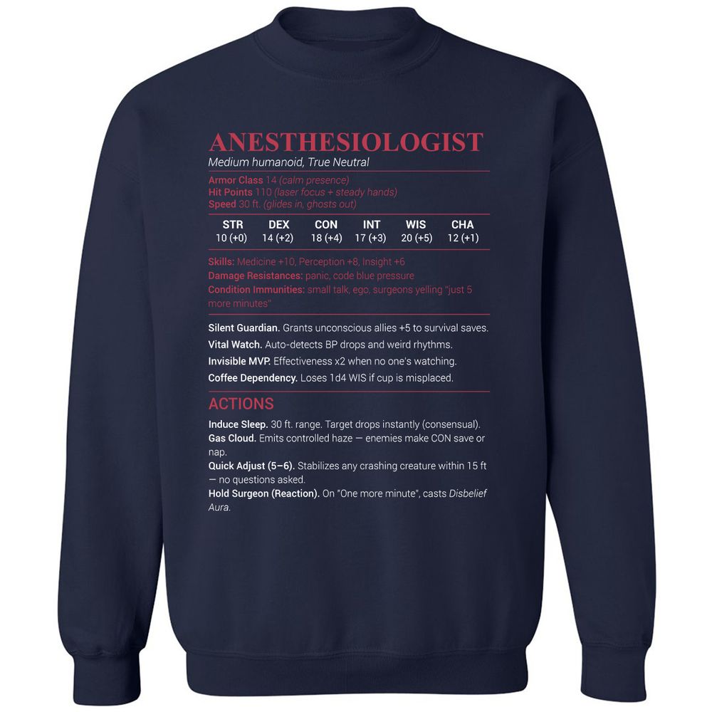 Anesthesiologist Stats Classic Unisex Sweatshirt - Navy - 2