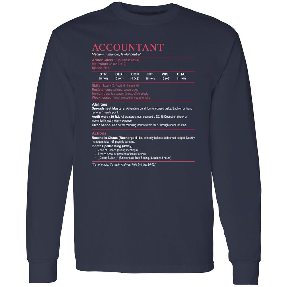 Accountant Stats Long Sleeve T-Shirt - Navy - 2