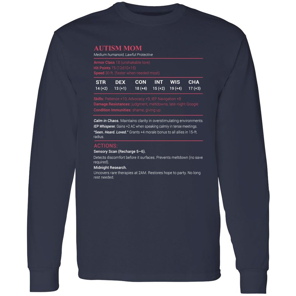 Autism Mom Stats Long Sleeve T-Shirt - Navy - 2