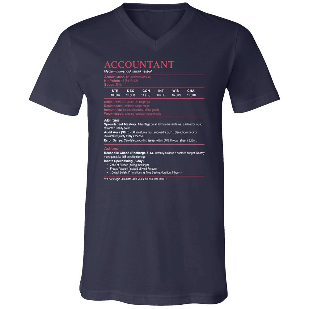 Accountant Stats Unisex V-Neck T-Shirt - Navy - 2