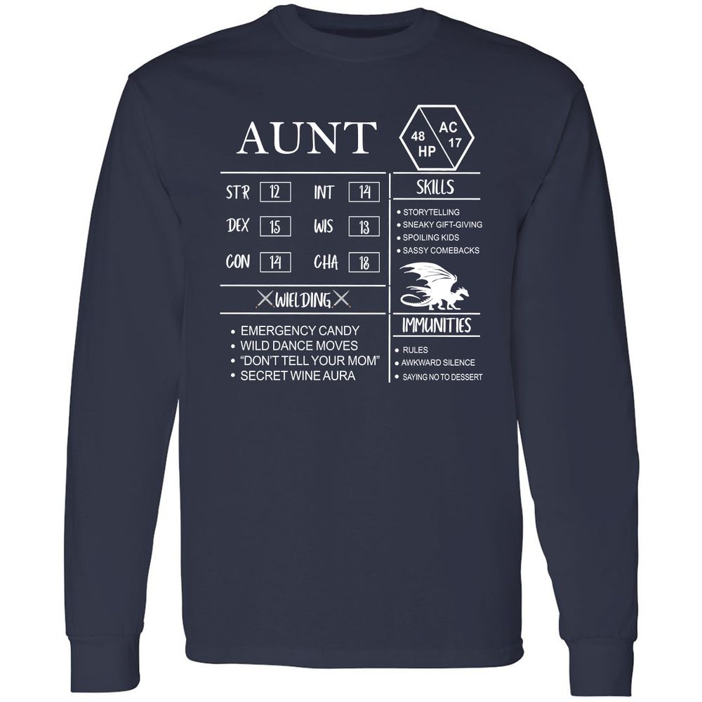 Aunt Stats Long Sleeve T-Shirt - Navy - 2
