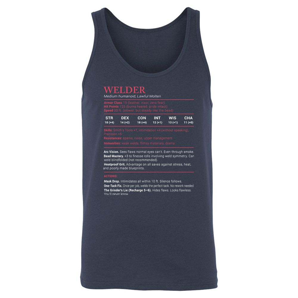 Welder Stats Unisex Jersey Tank - Navy - 2