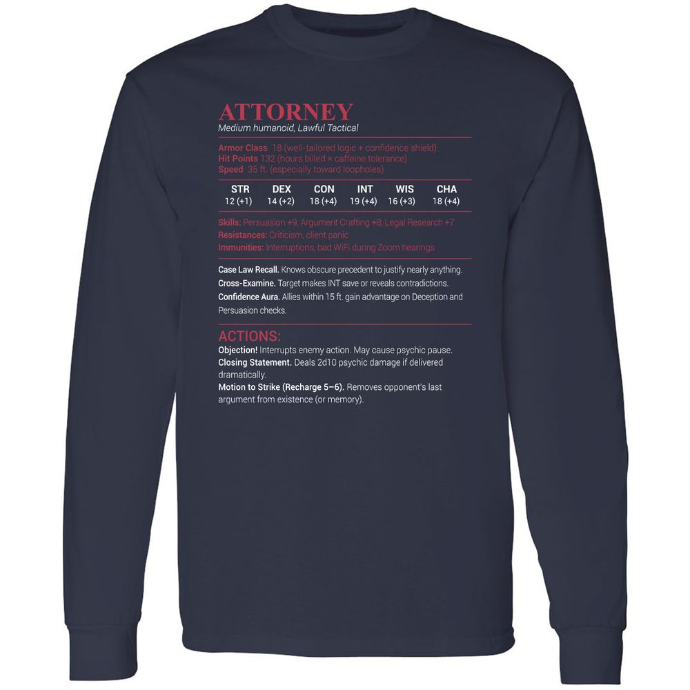 Attorney Stats Long Sleeve T-Shirt - Navy - 2