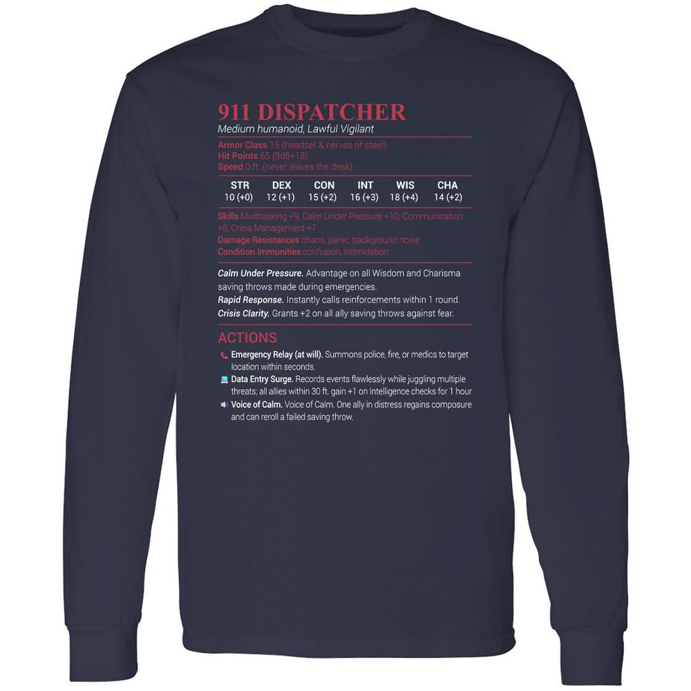 911 Dispatcher Long Sleeve T-Shirt - Navy - 2