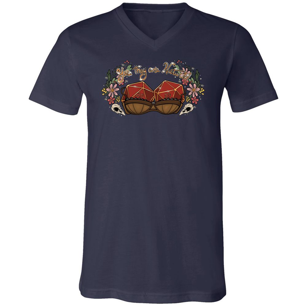 Yes They're Natural Unisex V-Neck T-Shirt - Navy - 2
