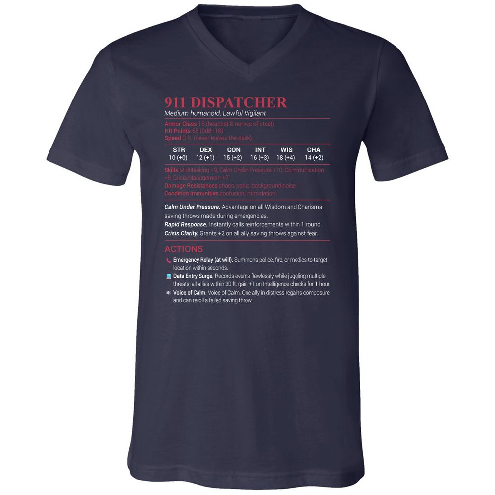 911 Dispatcher Unisex V-Neck T-Shirt - Navy - 2