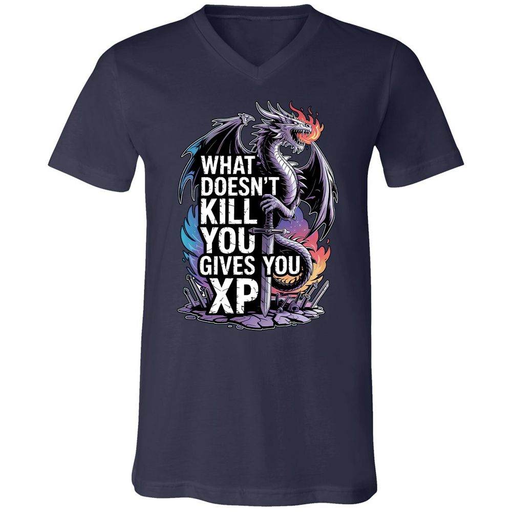 What Doesn't Kill You Dragon Unisex V-Neck T-Shirt - Navy - 2