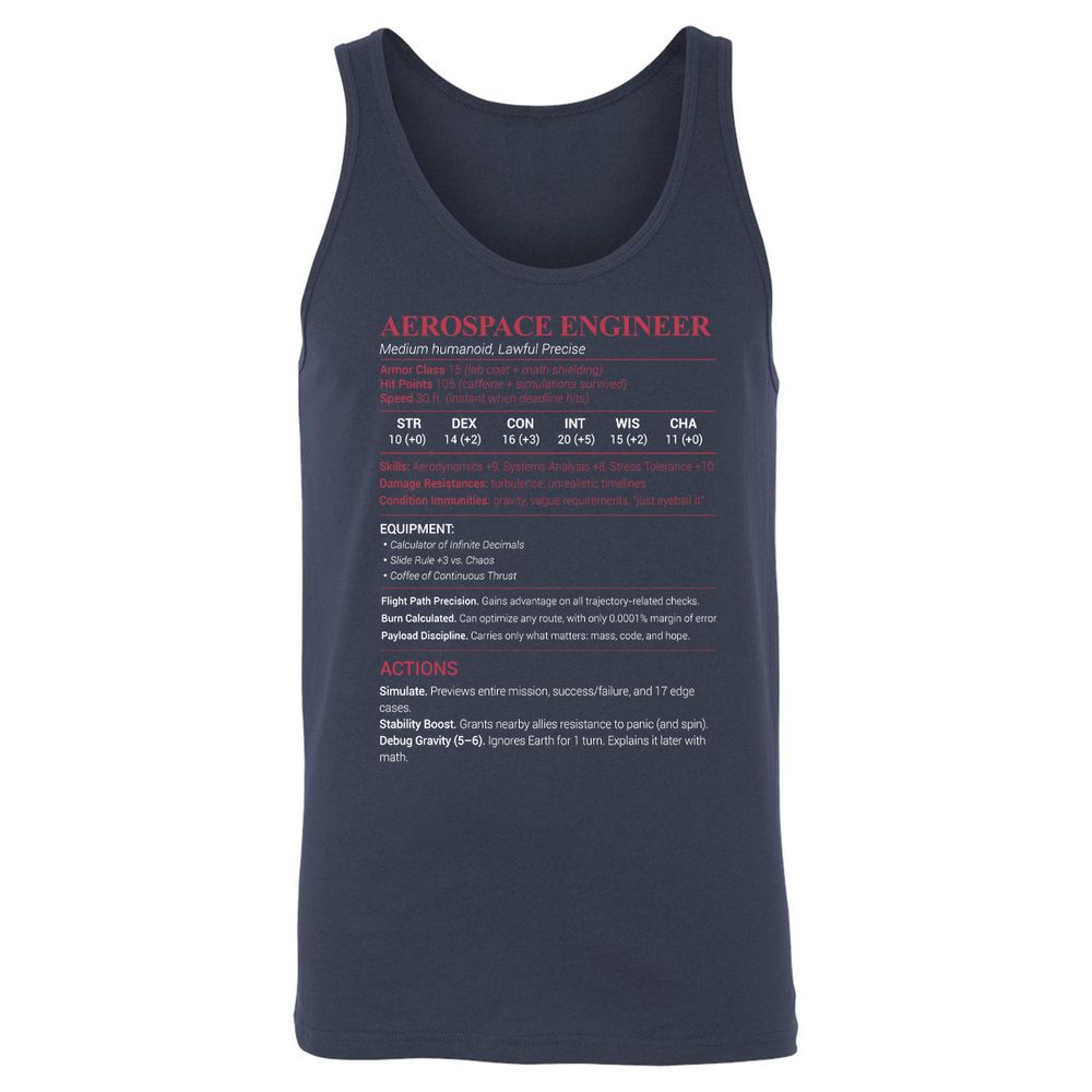 Aerospace Engineer Unisex Jersey Tank - Navy - 2