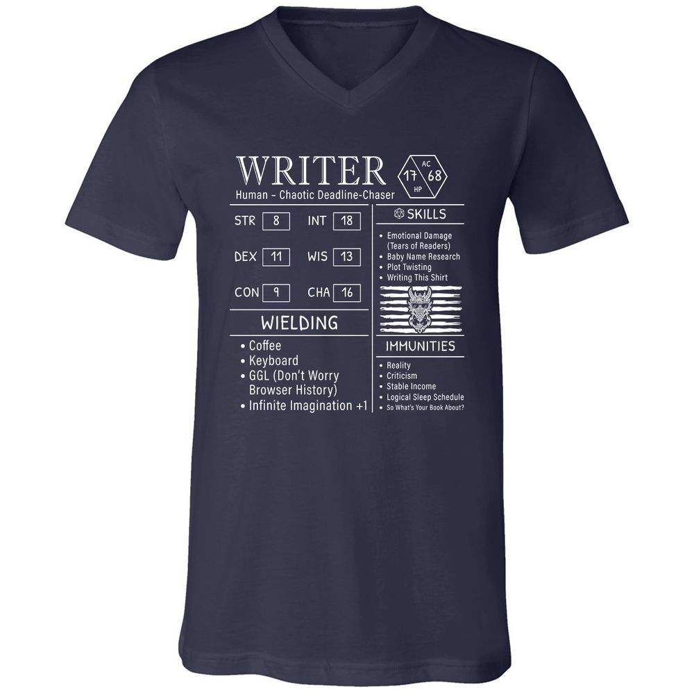 Writer Stats New Unisex V-Neck T-Shirt - Navy - 2