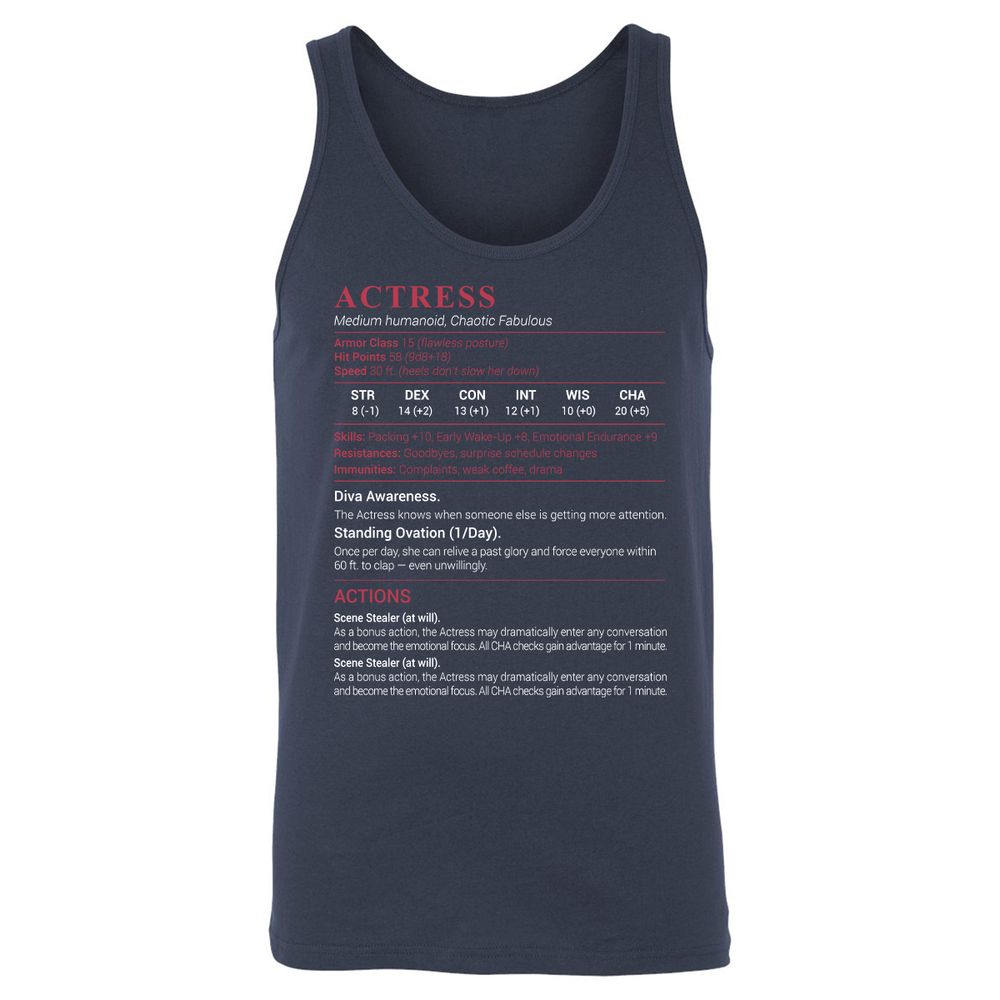 Actress Stats Unisex Jersey Tank - Navy - 2