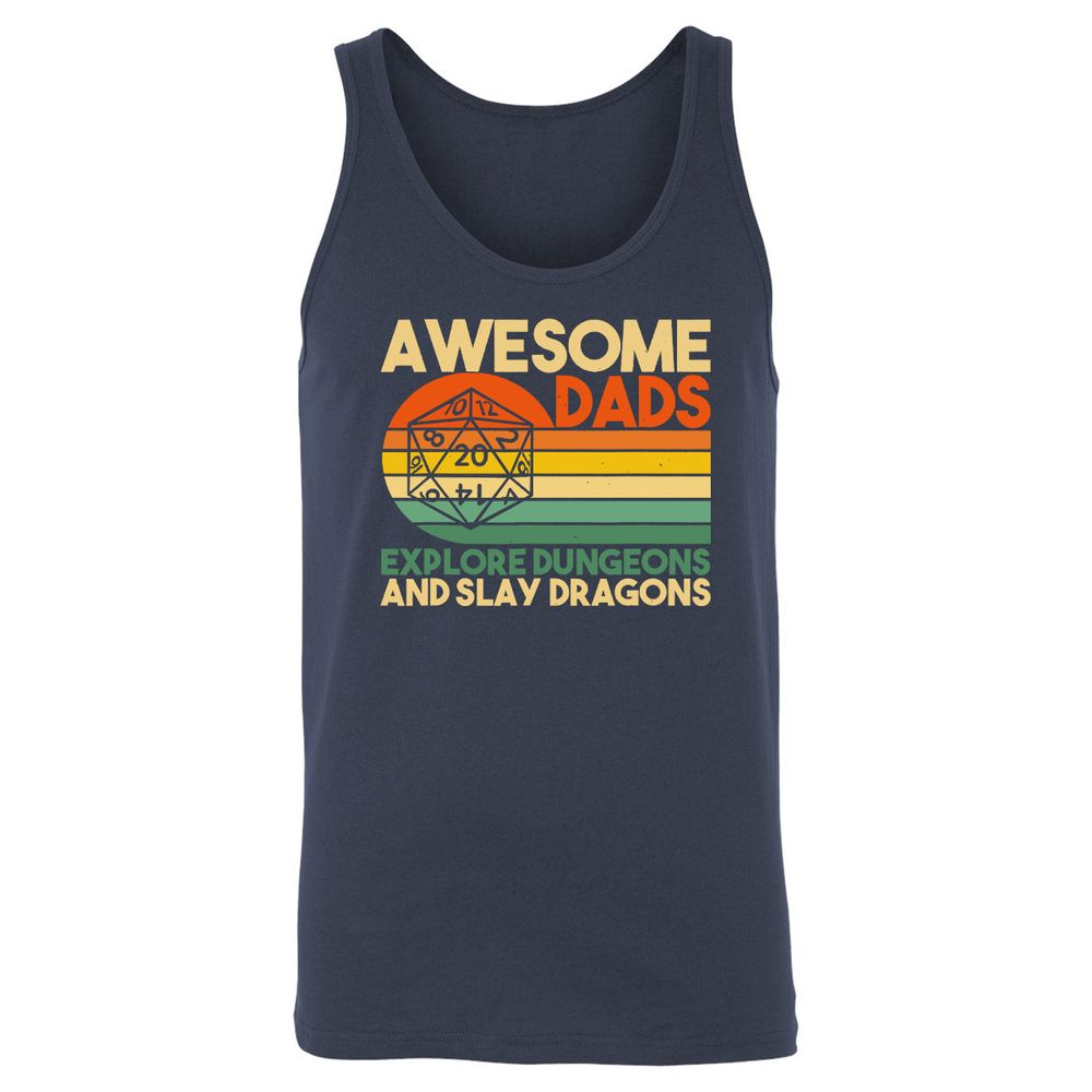 Awesome Dad Explore Dungeons Slay Dragons Unisex Jersey Tank - Navy - 2
