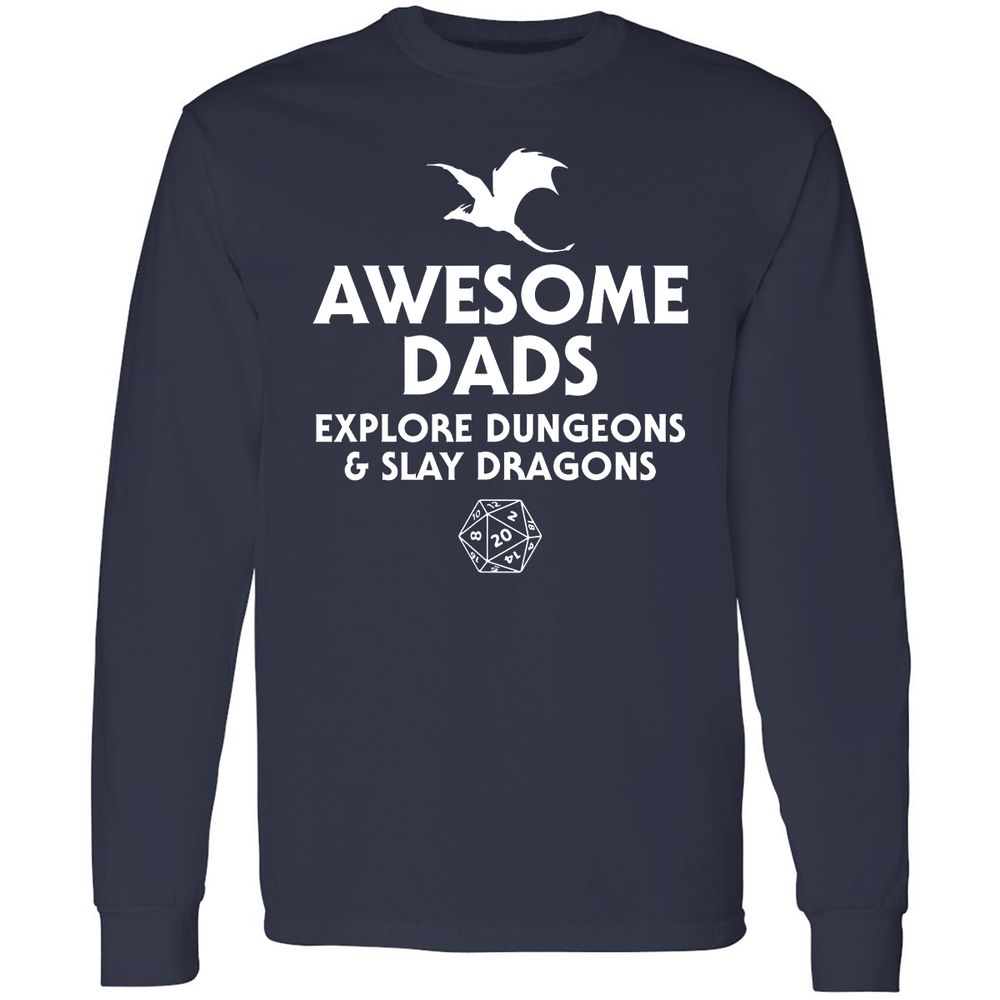 Awesome Dads Slay Dragons Long Sleeve T-Shirt - Navy - 2