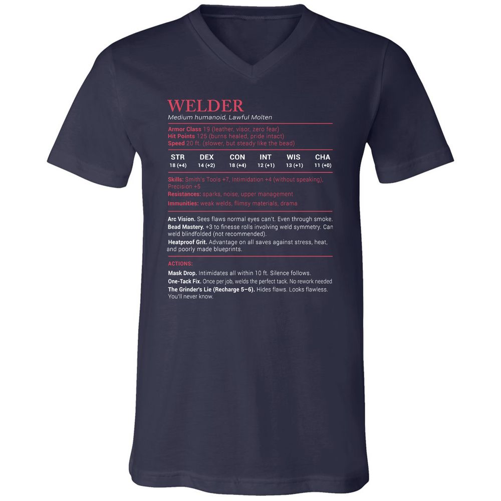 Welder Stats Unisex V-Neck T-Shirt - Navy - 2