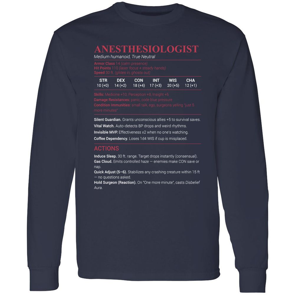 Anesthesiologist Stats Long Sleeve T-Shirt - Navy - 2