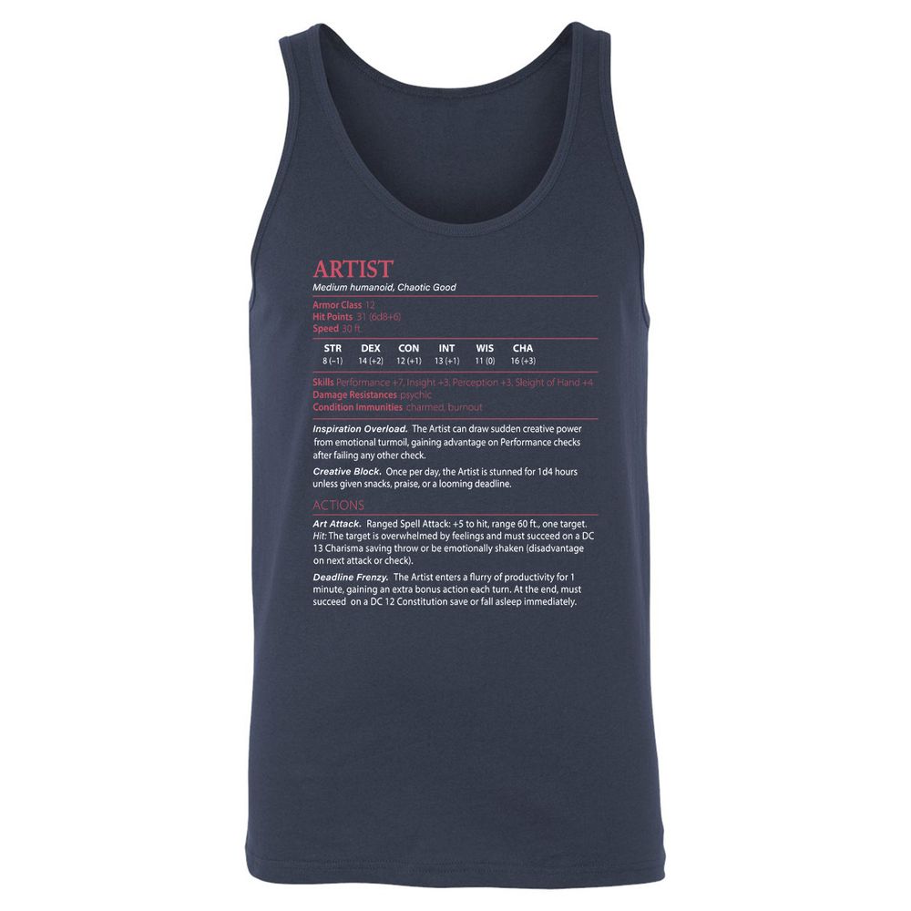 Artist Stats Unisex Jersey Tank - Navy - 2