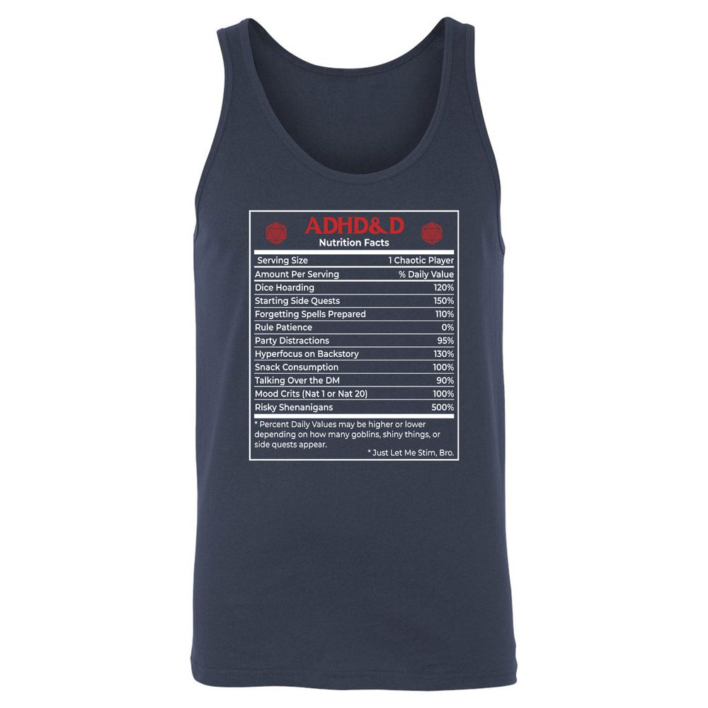 ADHD&D Nutrition Facts Unisex Jersey Tank - Navy - 2