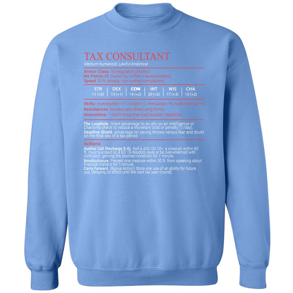 Tax Consultant Stats Block Classic Unisex Sweatshirt - Carolina Blue - 20