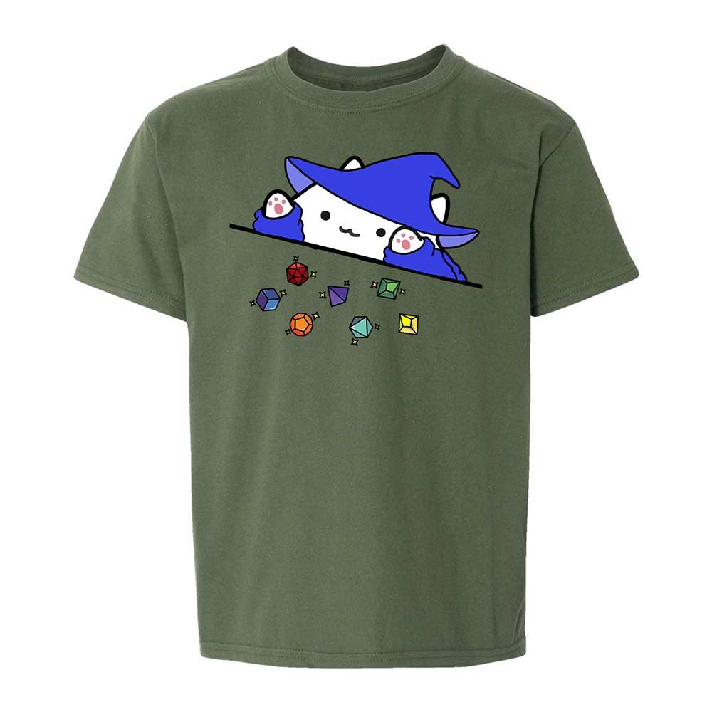 Cat Throws Dices Kids T-Shirt - Military Green - 20