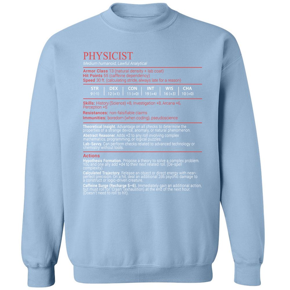 Physicist Stats Block - Light Blue - 21