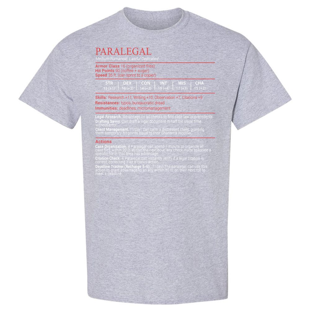 Paralegal Stats Block Classic Unisex T-Shirt - Sport Grey - 21