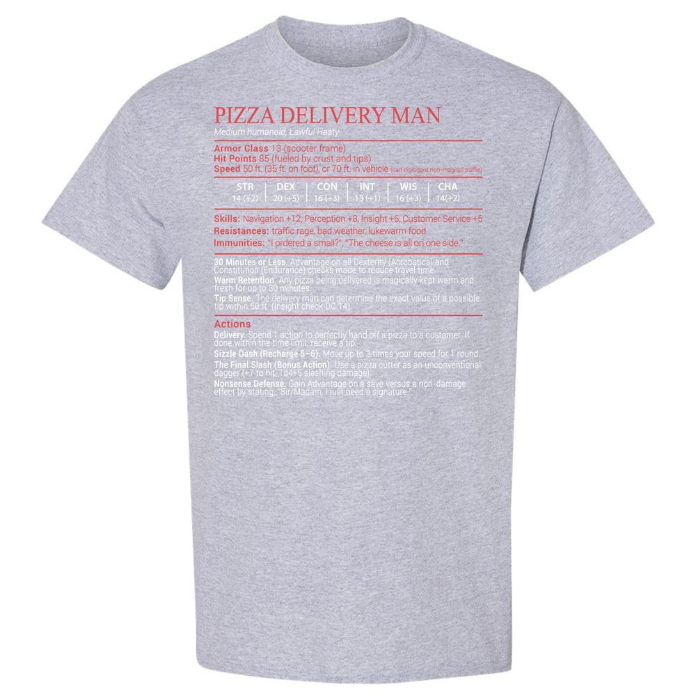 Pizza Delivery Man Stats Block - Sport Grey - 21