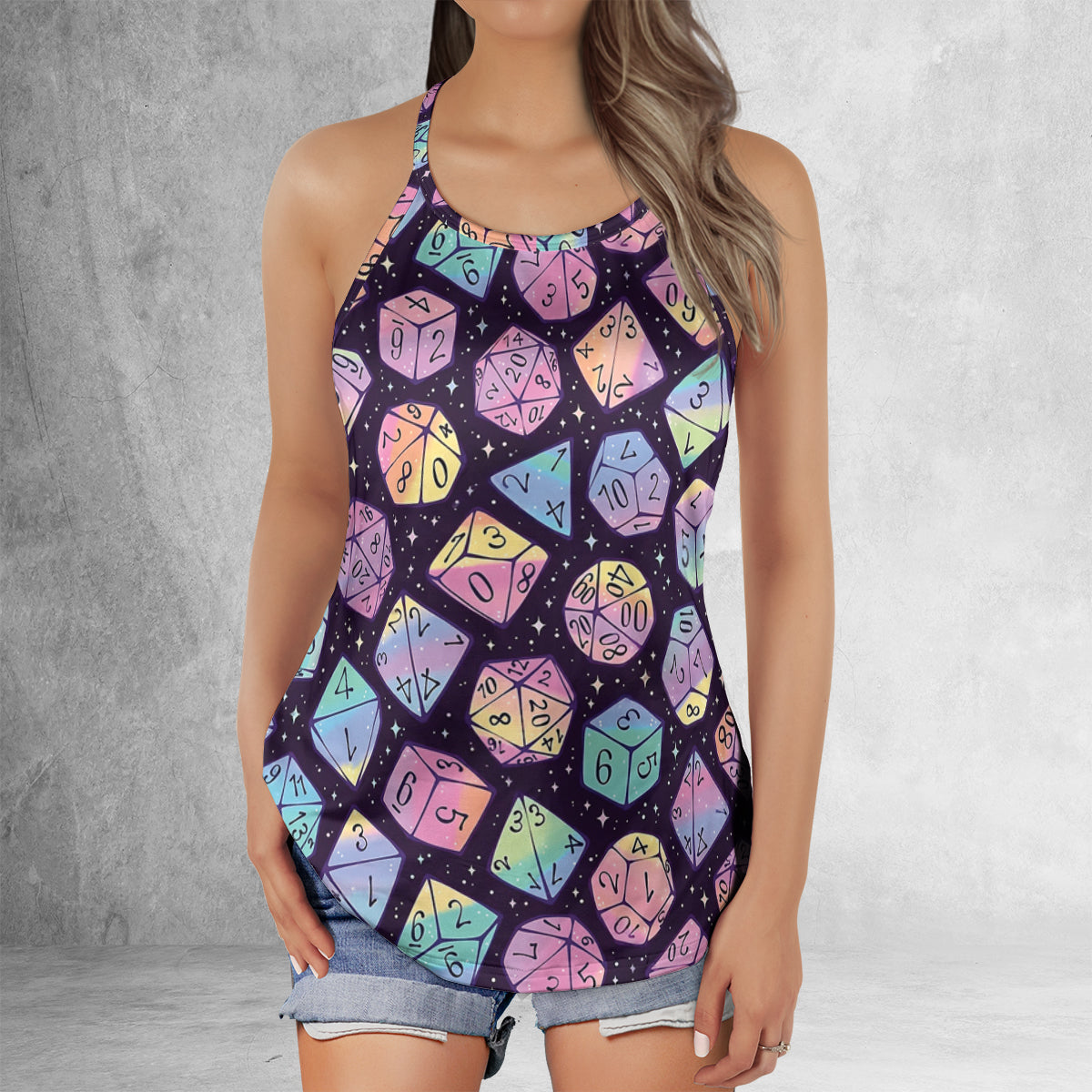 Magic Dice Dark Rainbow Criss Cross Tank Top