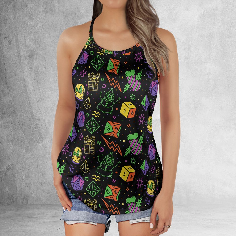 Christmas Role Playing Dice Criss Cross Tank Top -  - 2