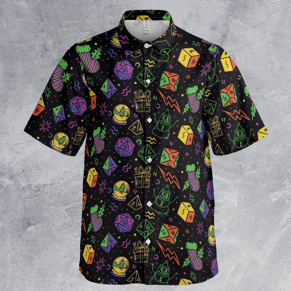 Christmas Role Playing Dice Button Down Shirt -  - 2