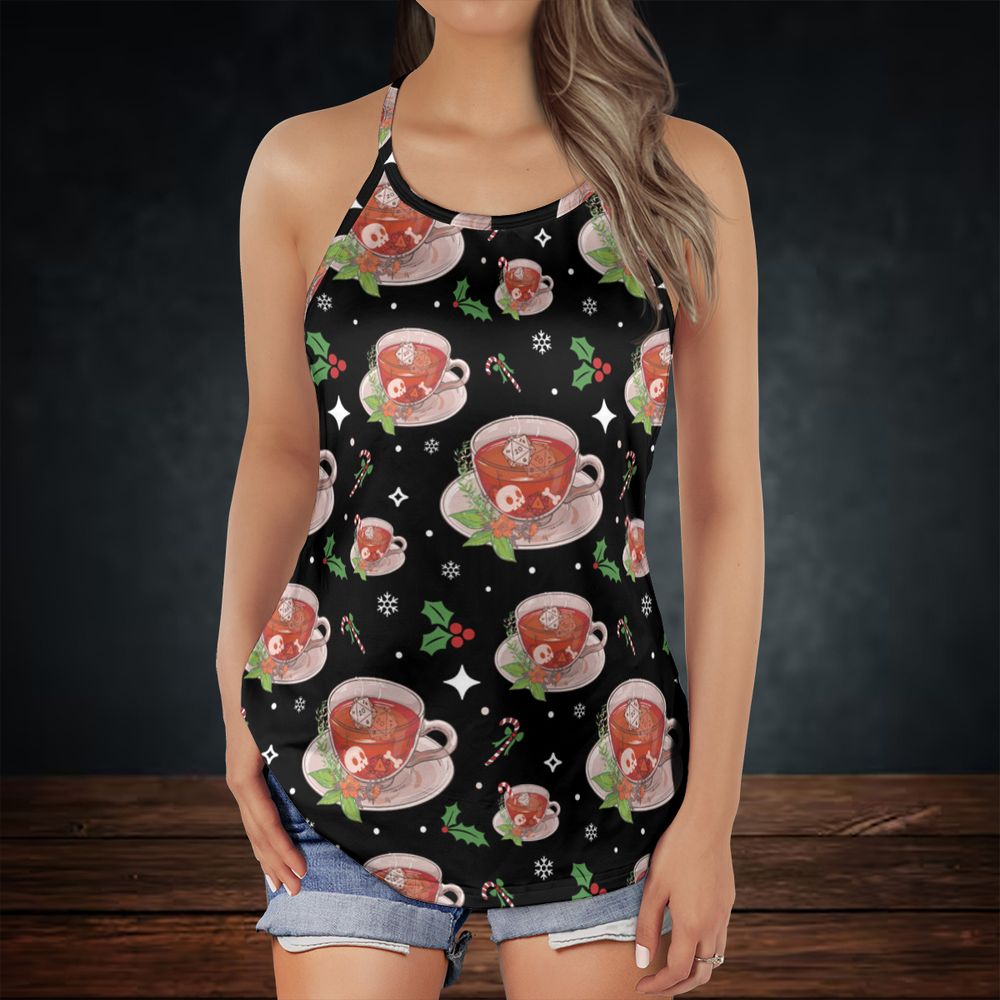 Cute DnD Christmas Tea Criss Cross Tank Top -  - 2