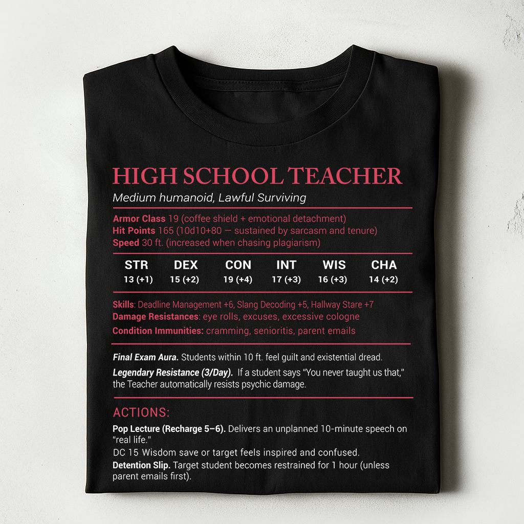 High School Teacher Stats Classic Unisex T-Shirt