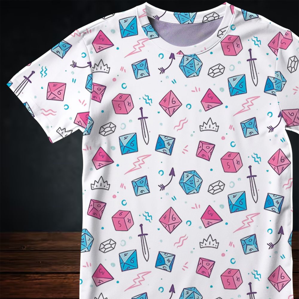 DnD Dice Pattern Cute All-Over Print Unisex T-Shirt -  - 2