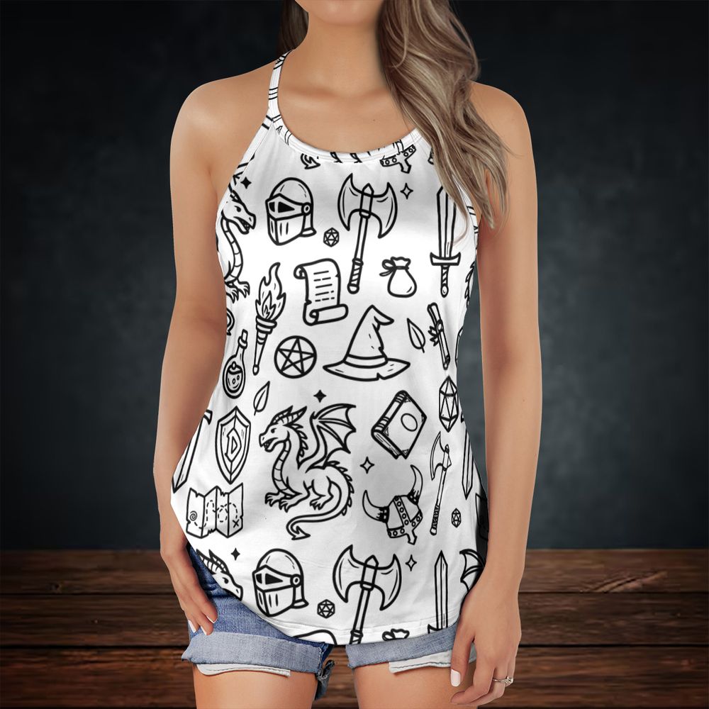 Fantasy Dragon Seamless Pattern Criss Cross Tank Top -  - 2