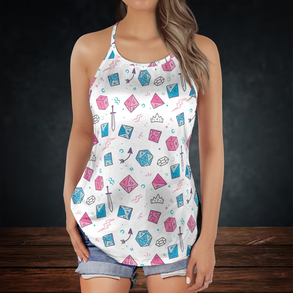DnD Dice Pattern Cute Criss Cross Tank Top -  - 2