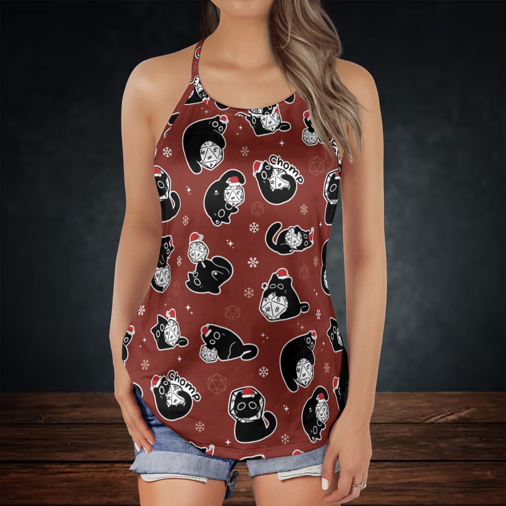 Christmas Black Cat Dice Criss Cross Tank Top -  - 2