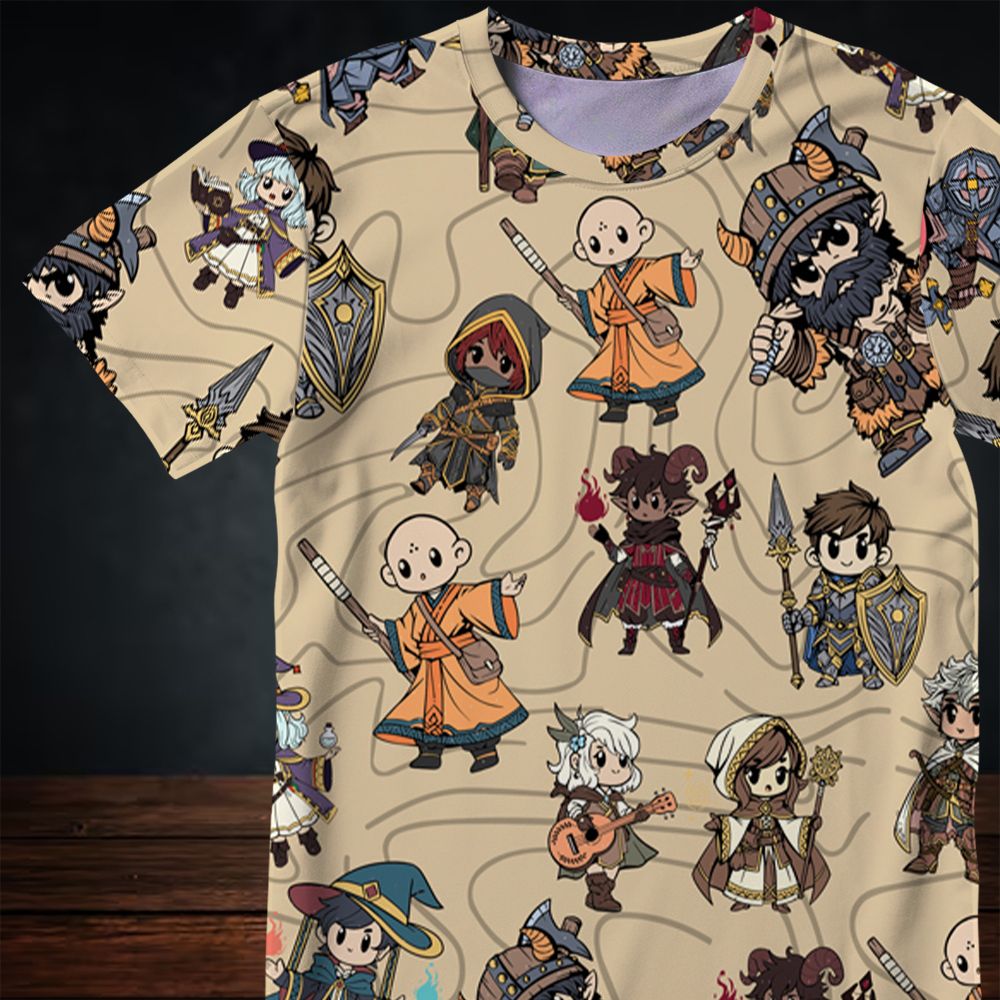 Chibi DnD Party – All Classes All-Over Print Unisex T-Shirt -  - 2