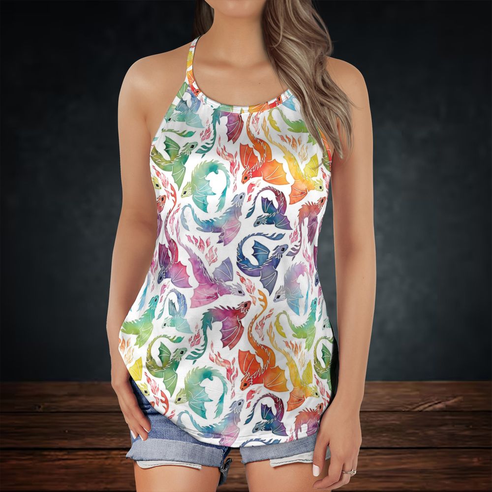 Dragon fire rainbow Criss Cross Tank Top -  - 2