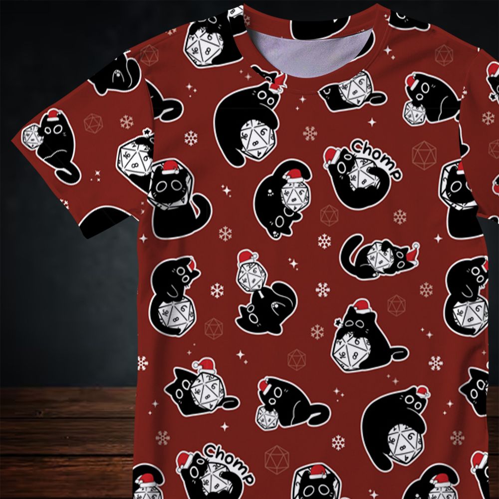 Christmas Black Cat Dice All-Over Print Unisex T-Shirt -  - 2
