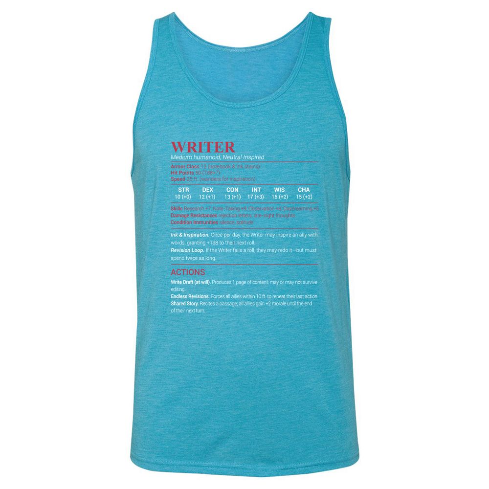 Writer Unisex Jersey Tank - Aqua Triblend - 3