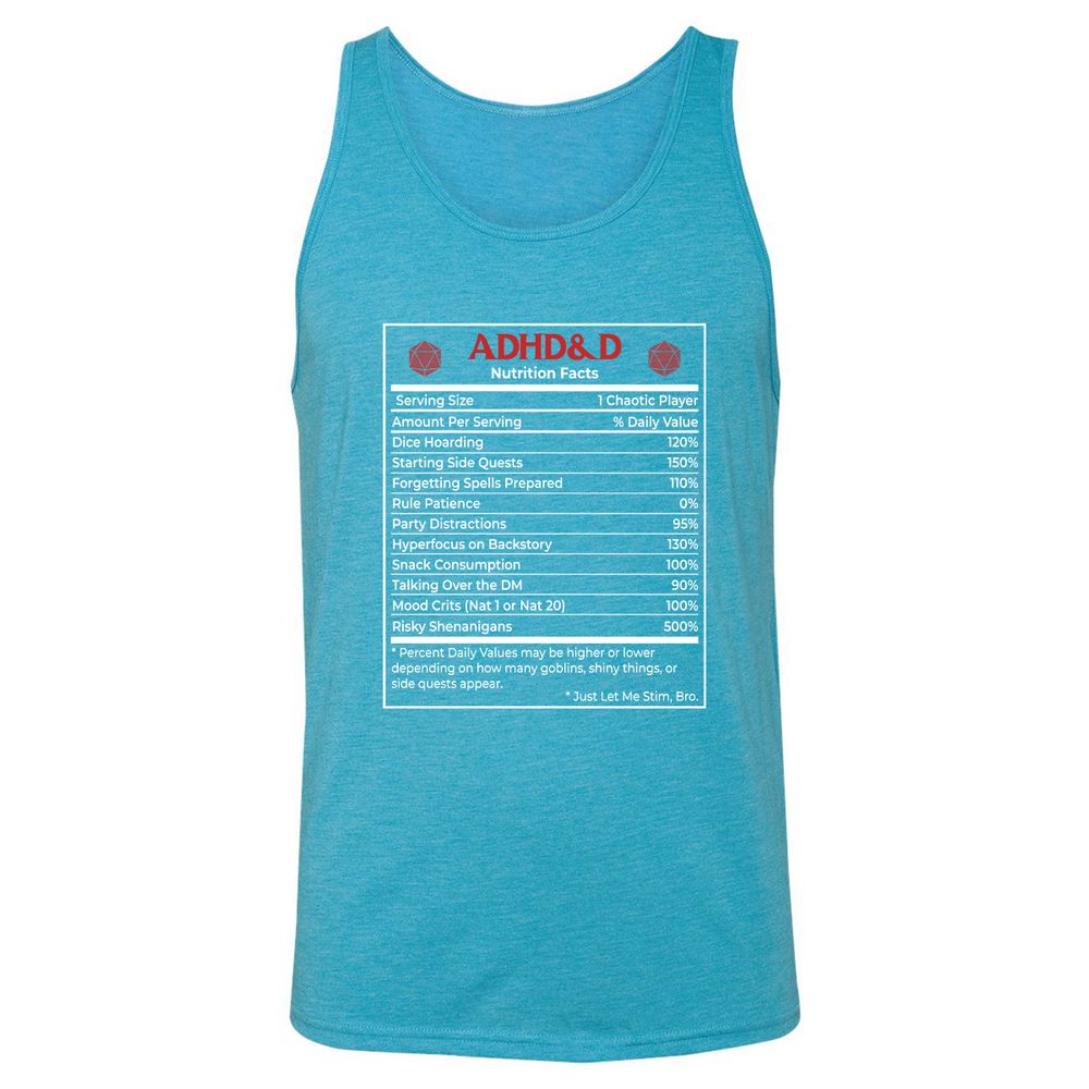 ADHD&D Nutrition Facts Unisex Jersey Tank - Aqua Triblend - 3