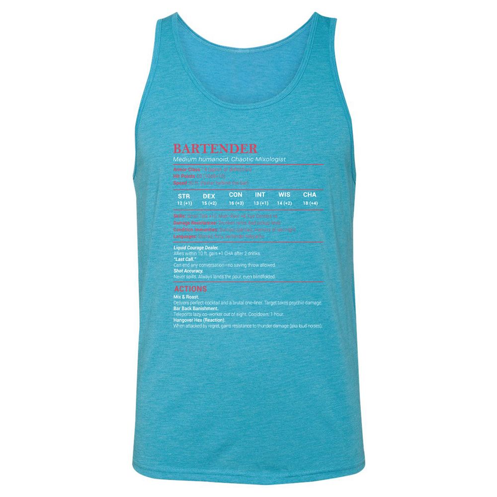Bartender Stats Unisex Jersey Tank - Aqua Triblend - 3