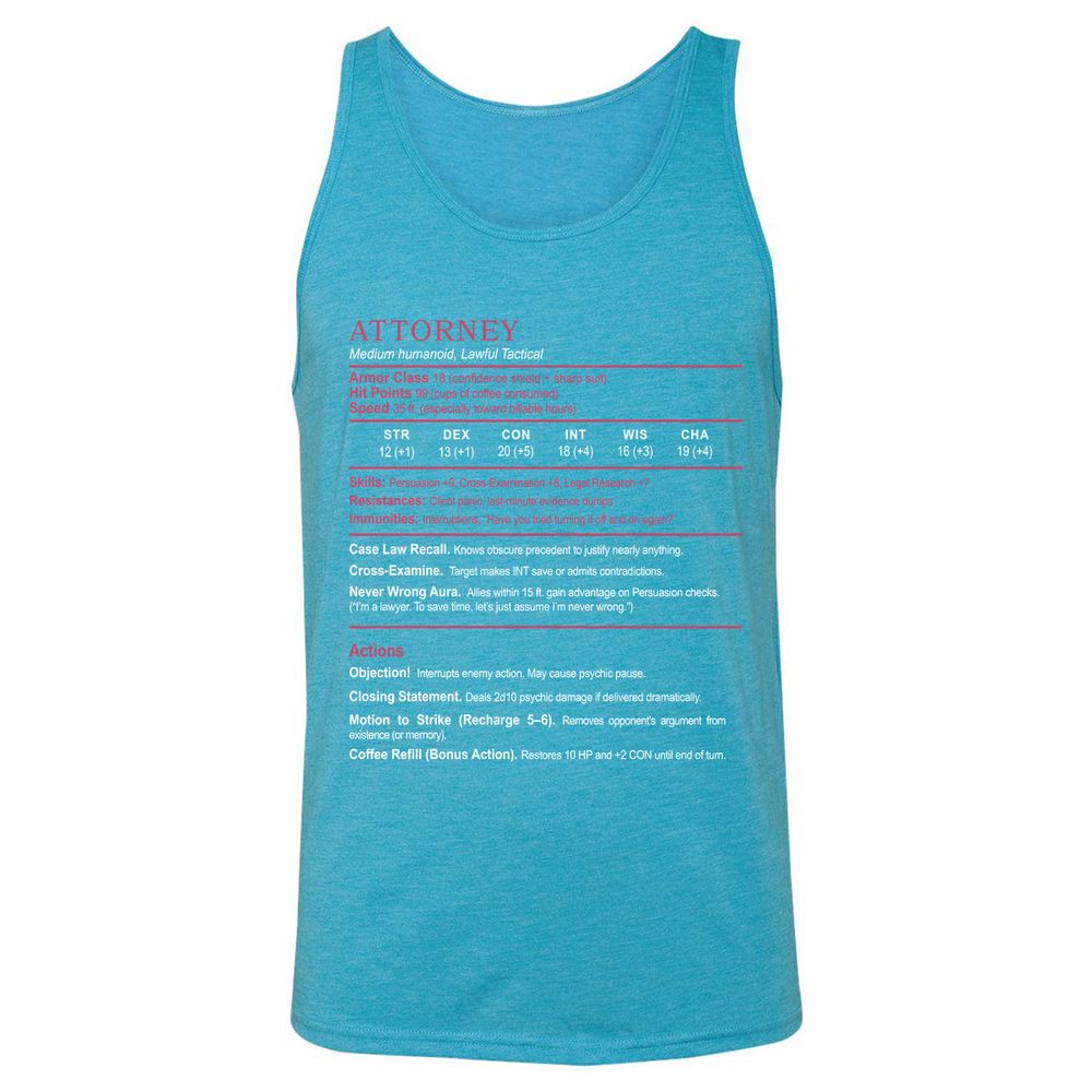 Attorney Unisex Jersey Tank - Aqua Triblend - 3