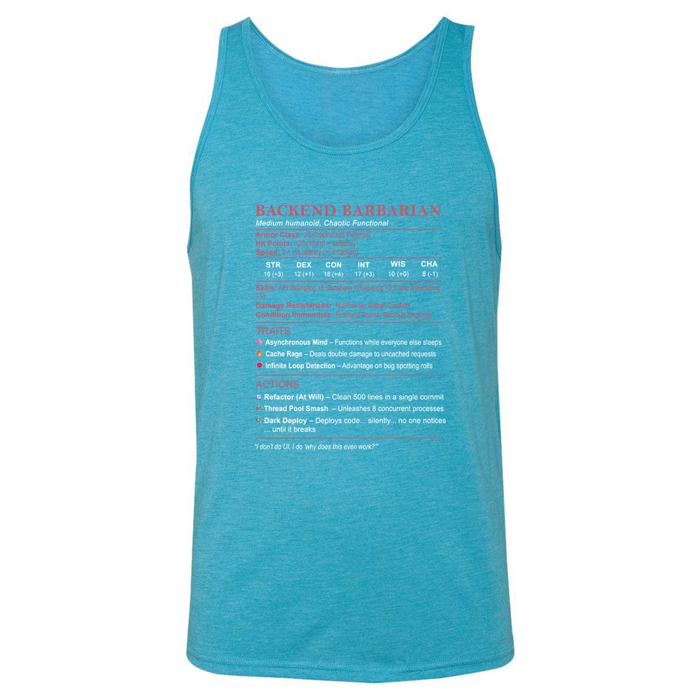 Backend Barbarian Stats Unisex Jersey Tank - Aqua Triblend - 3
