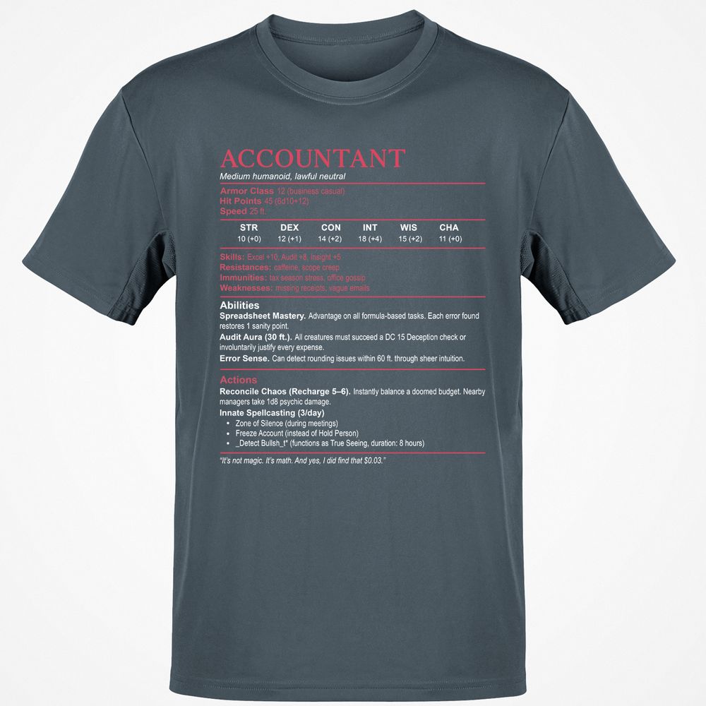 Accountant Stats Classic Unisex T-Shirt - Charcoal - 3