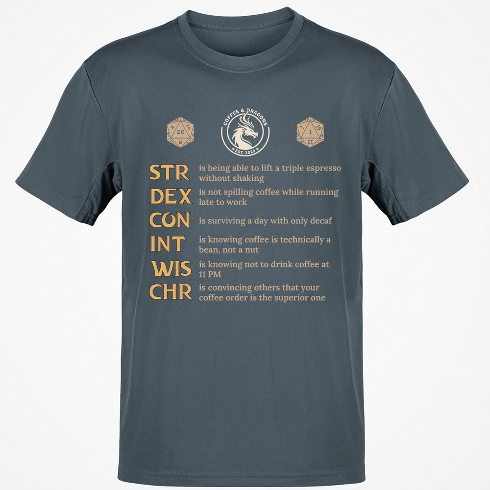 Coffee & Dragons RPG Stats Classic Unisex T-Shirt - Charcoal - 3
