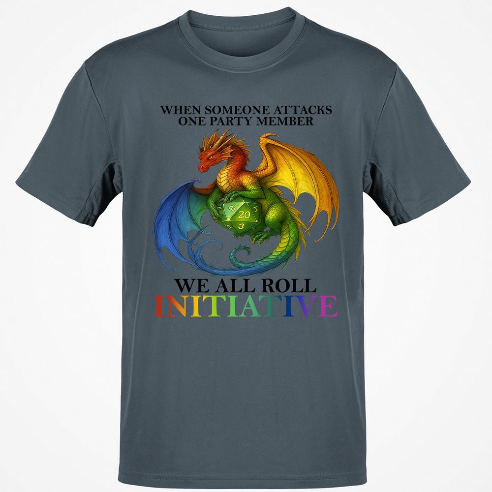 Dragon We All Roll For Initiative Classic Unisex T-Shirt - Charcoal - 3