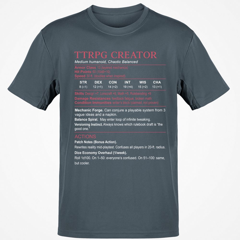 TTRPG Creator Stats Classic Unisex T-Shirt - Charcoal - 3