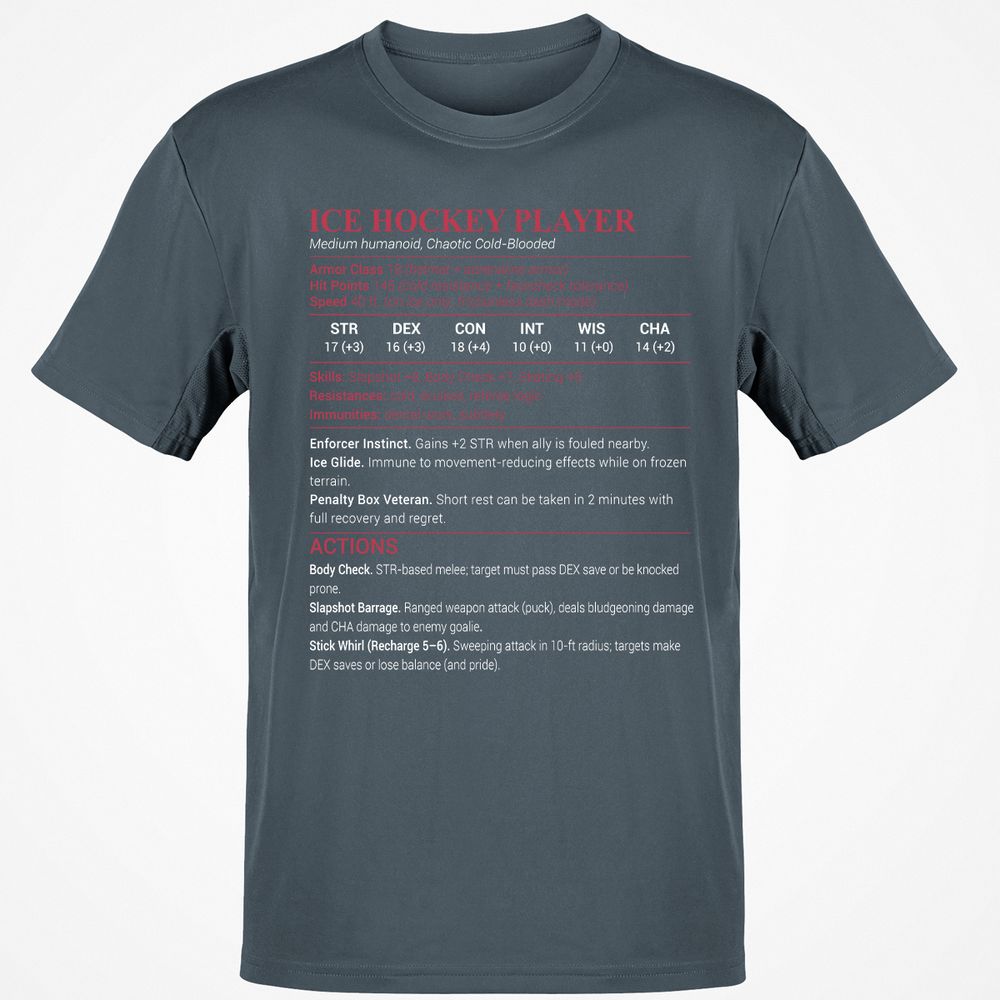 Ice Hockey Player Classic Unisex T-Shirt - Charcoal - 3