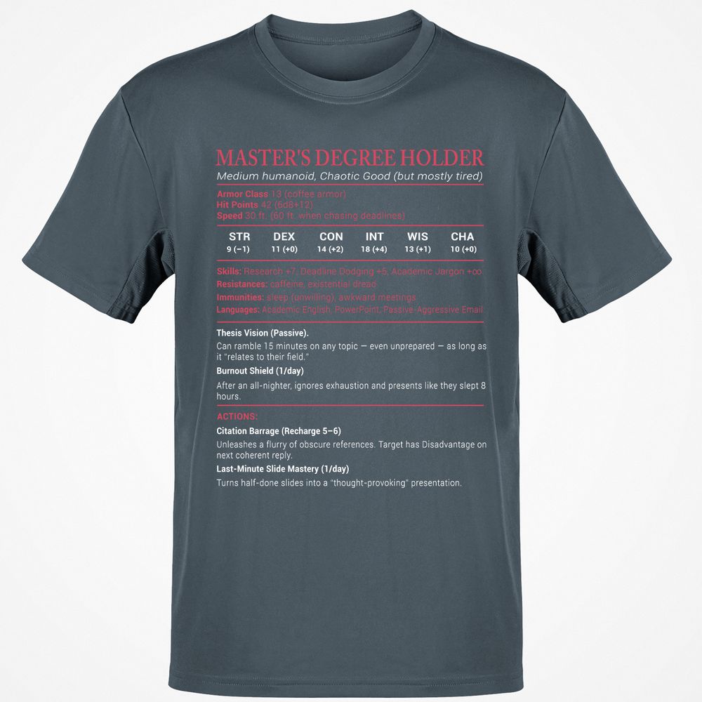 Master Degree's Holder Stats Classic Unisex T-Shirt - Charcoal - 3