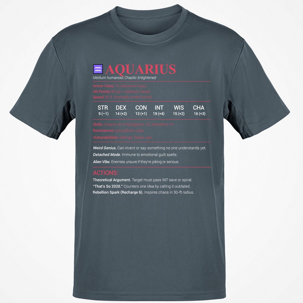 Aquarius Stats Classic Unisex T-Shirt - Charcoal - 3